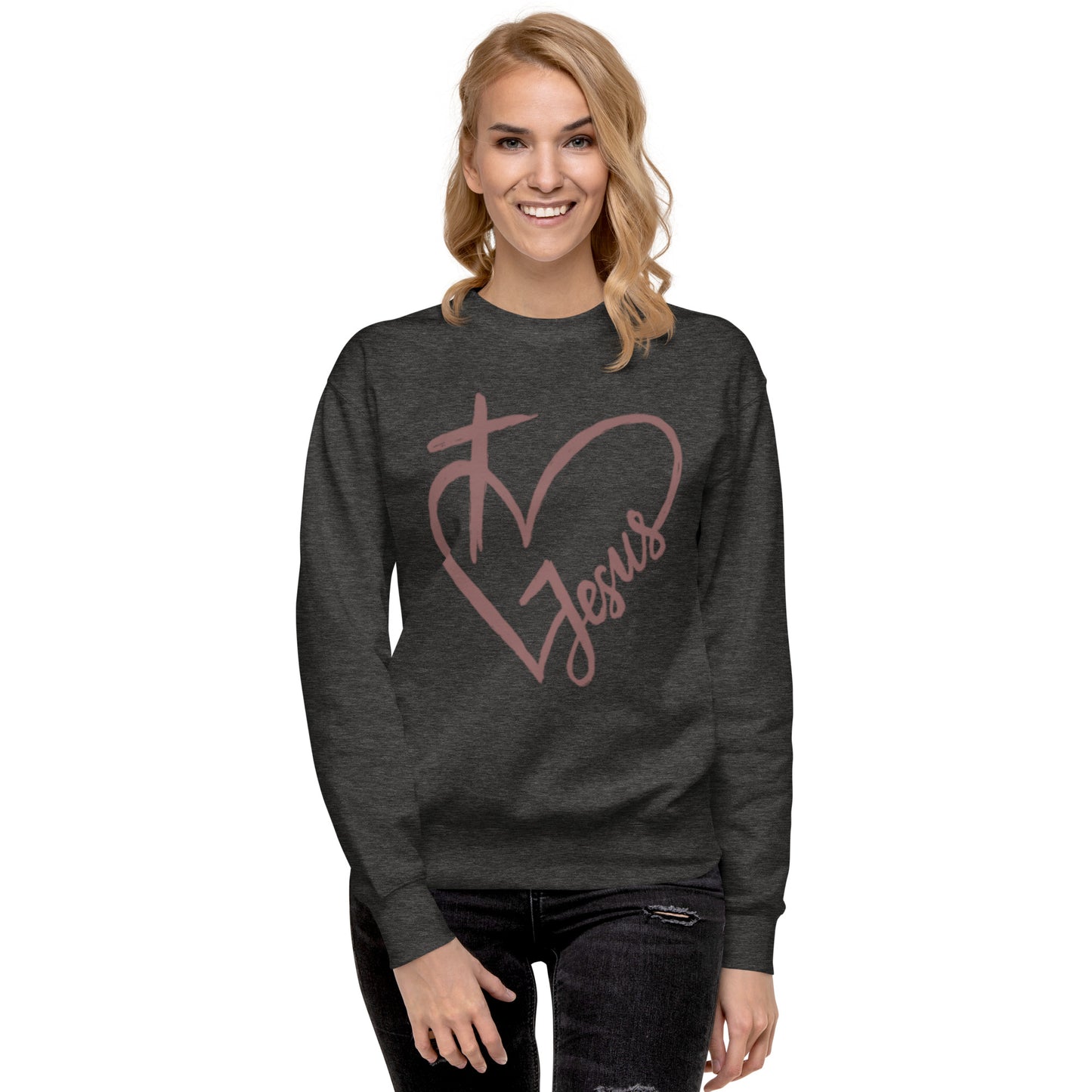 Heart Cross Jesus Unisex Premium Sweatshirt