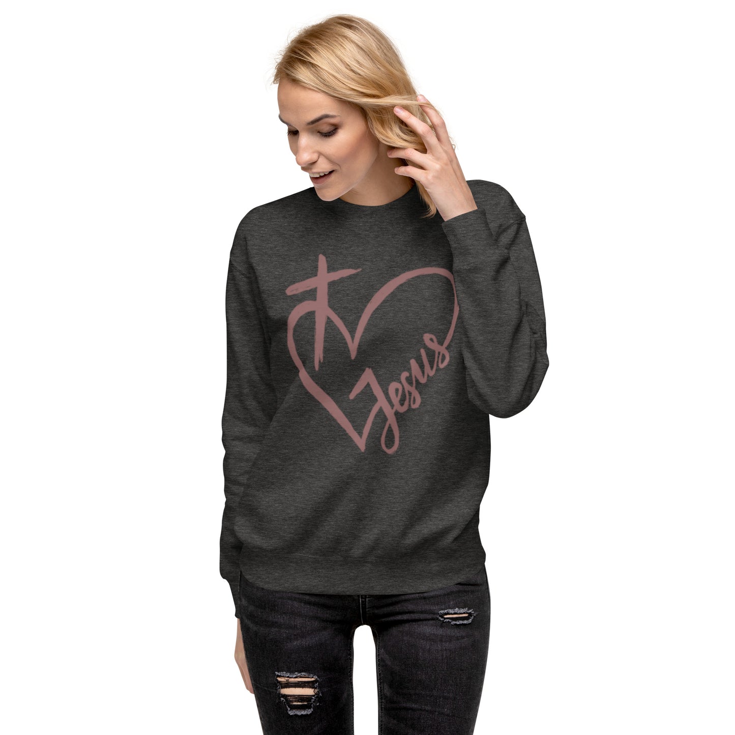 Heart Cross Jesus Unisex Premium Sweatshirt