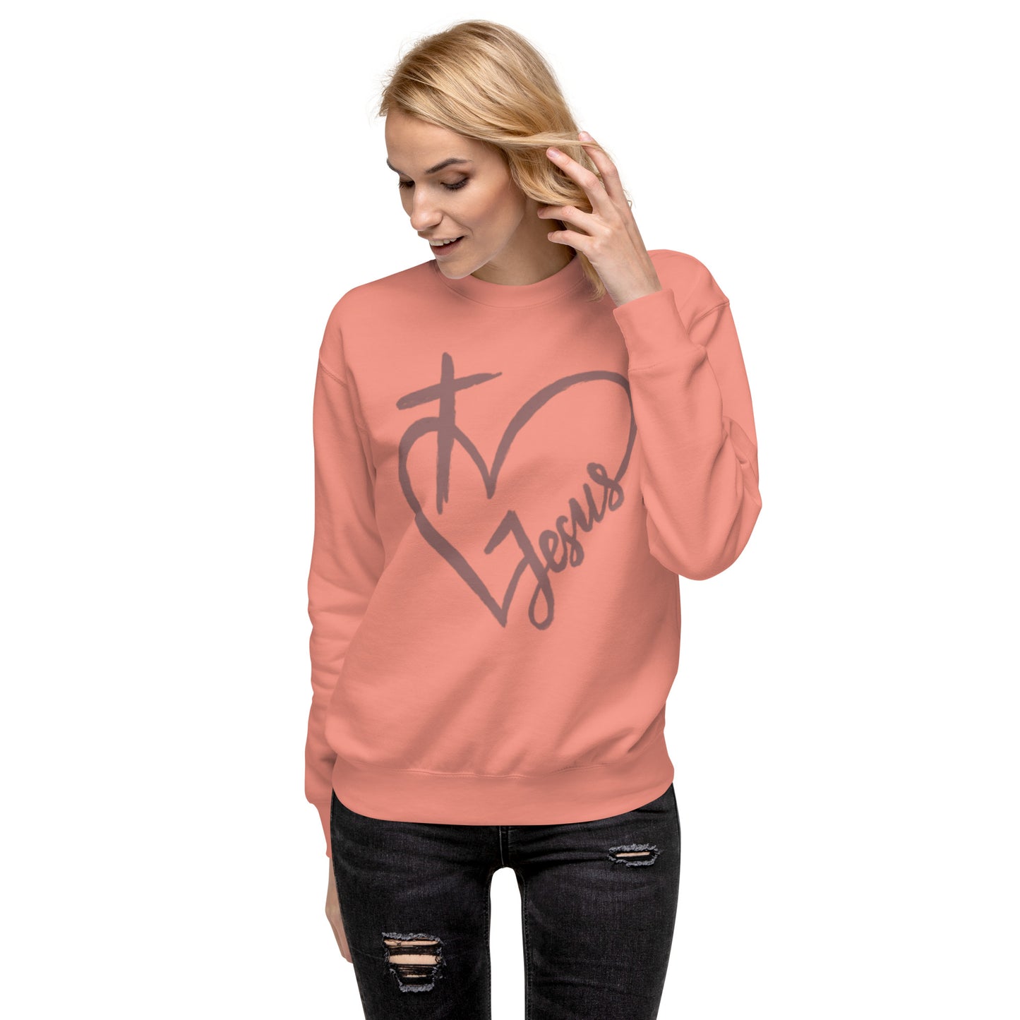 Heart Cross Jesus Unisex Premium Sweatshirt